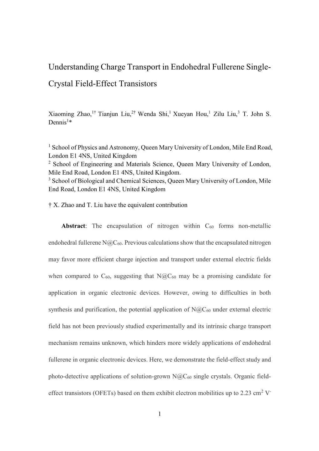 Understanding Charge Transport in Endohedral Fullerene Single- Crystal Field-Effect Transistors