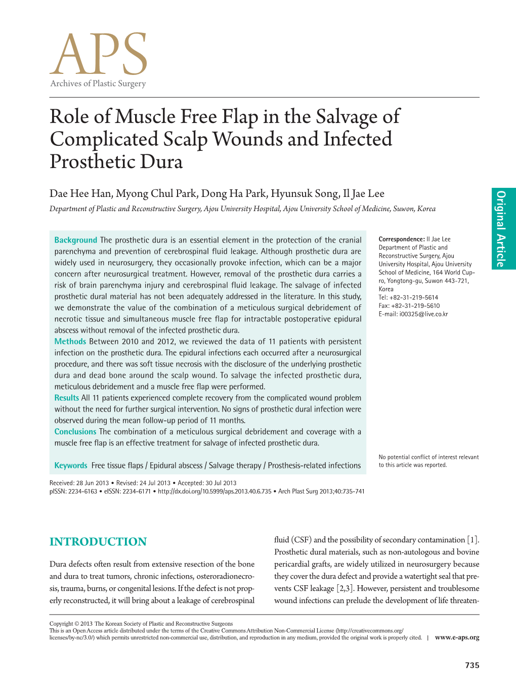 Role of Muscle Free Flap in the Salvage of Complicated Scalp Wounds and Infected Prosthetic Dura