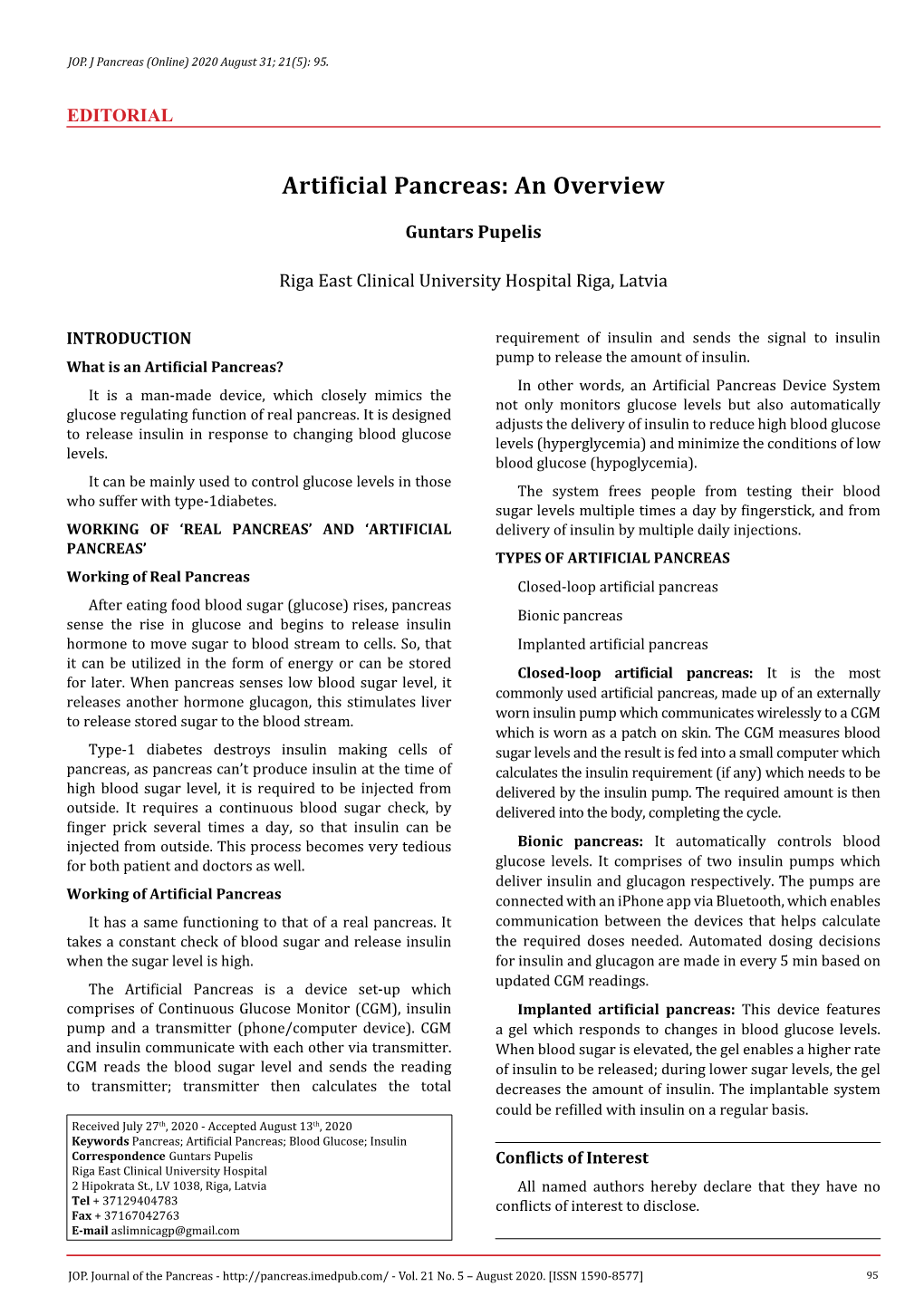 Artificial Pancreas: an Overview