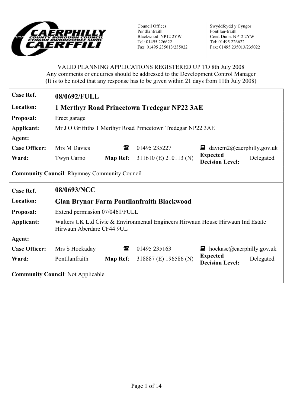 08/0692/FULL 1 Merthyr Road Princetown Tredegar NP22 3AE 08