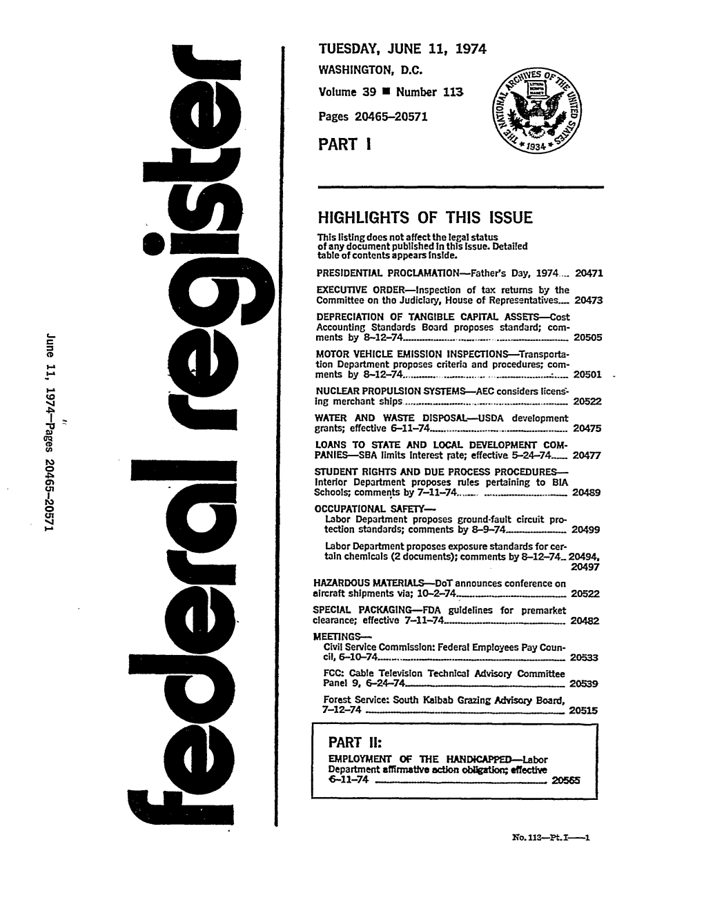 Federal Register: 39 Fed. Reg. 20465 (June 11, 1974)