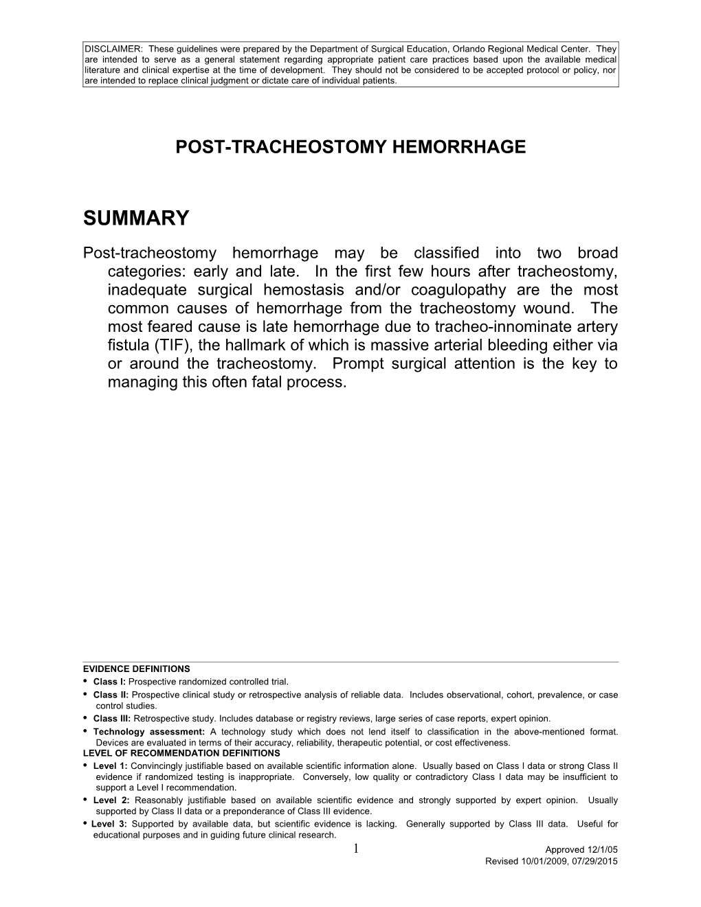 Post- Tracheostomy Hemorrhage