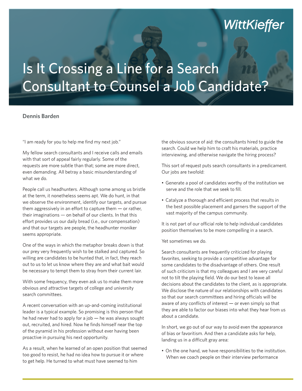 Is It Crossing a Line for a Search Consultant to Counsel a Job Candidate?