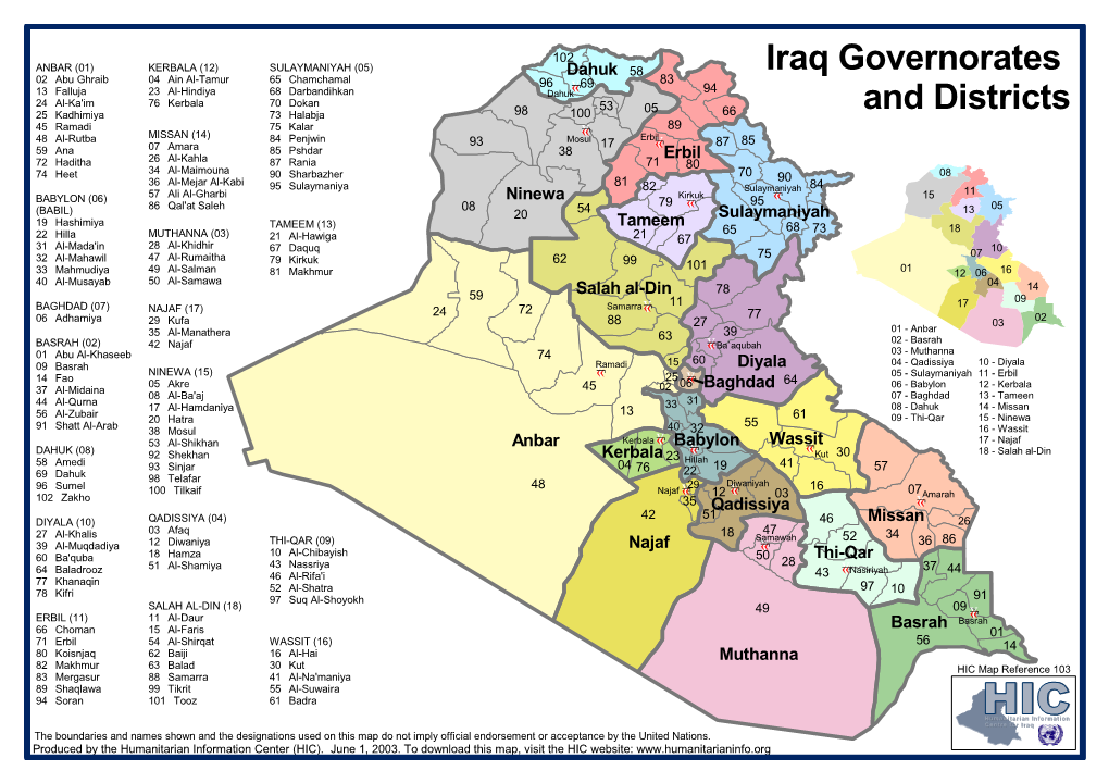 Iraq Governorates and Districts