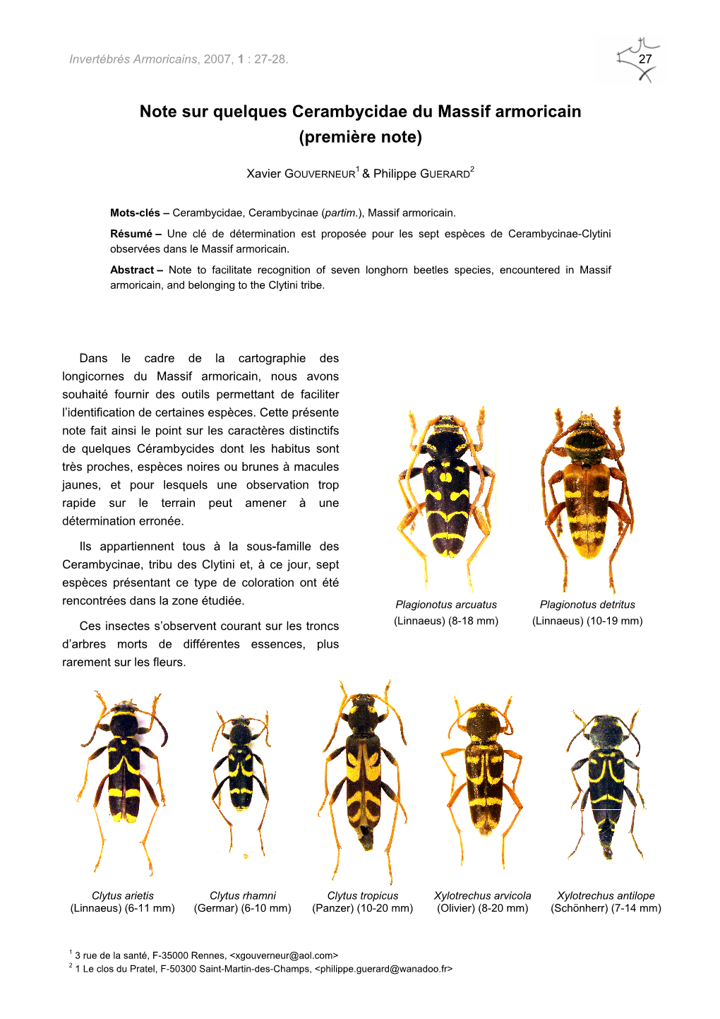 Note Sur Quelques Cerambycidae Du Massif Armoricain (Première Note)