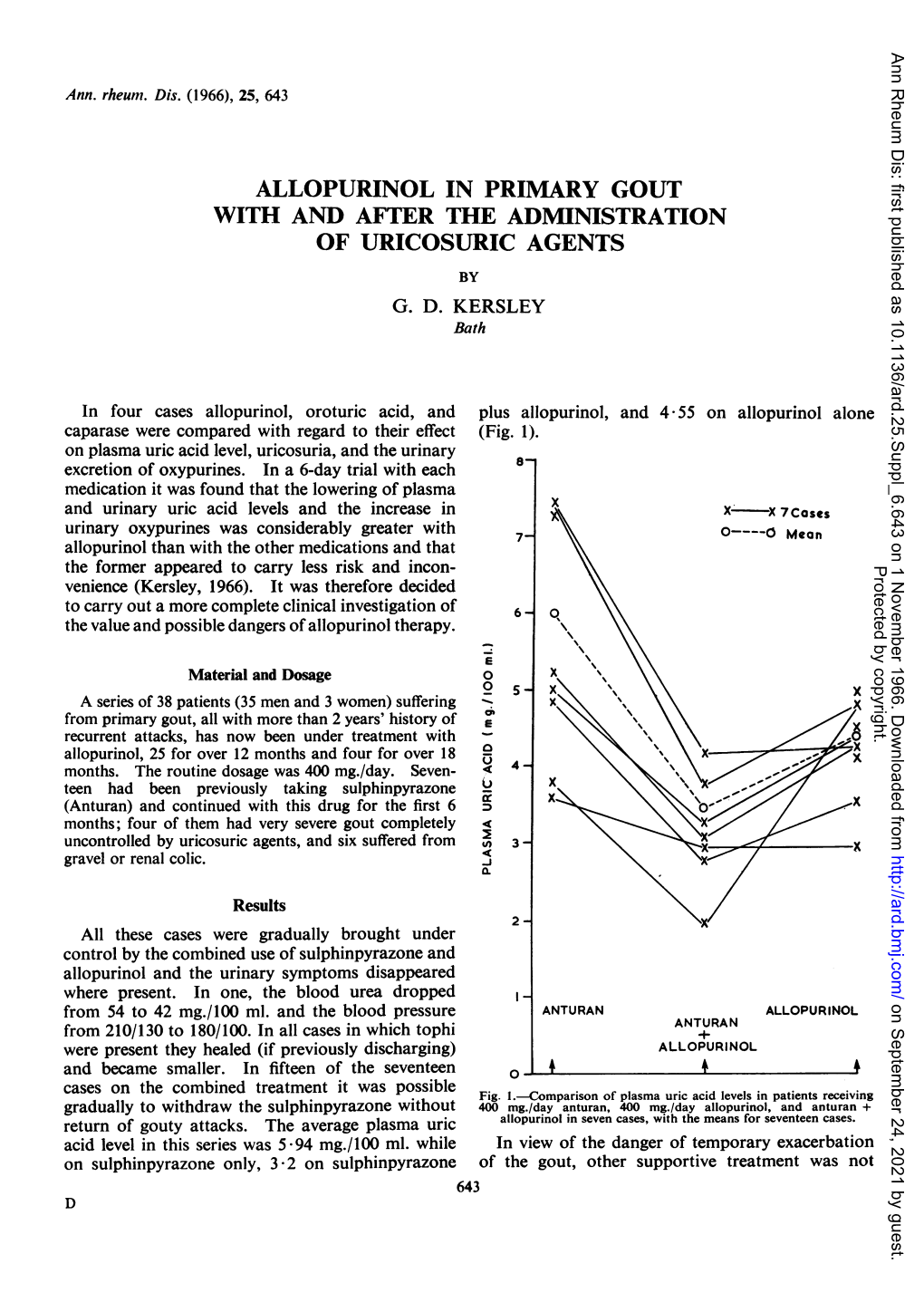 Allopurinol in Primary Gout of Uricosuric Agents