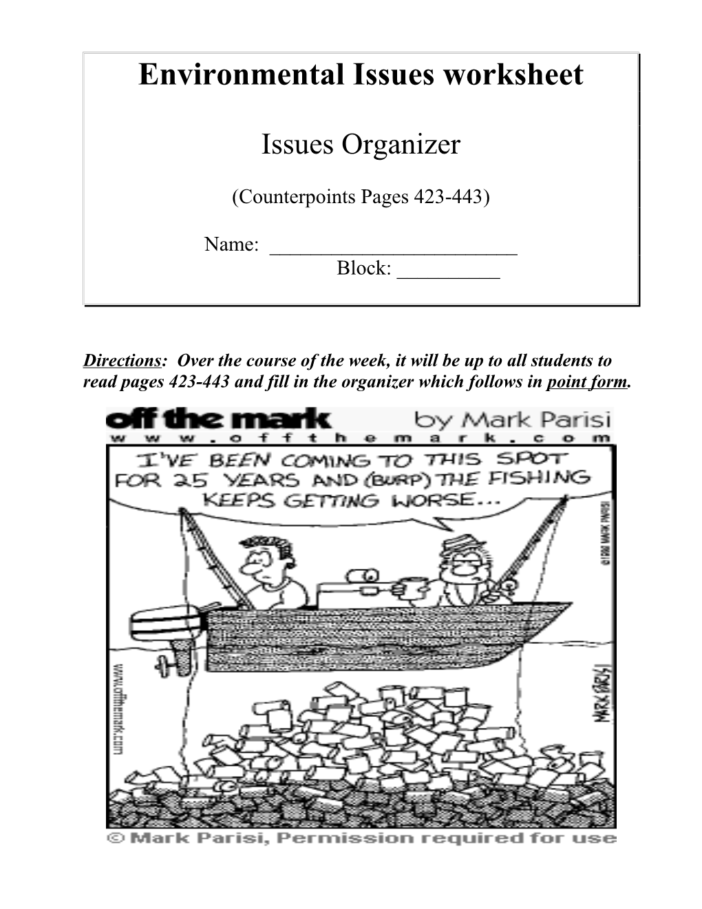 Environmental Issues Worksheet: Issues Organizer