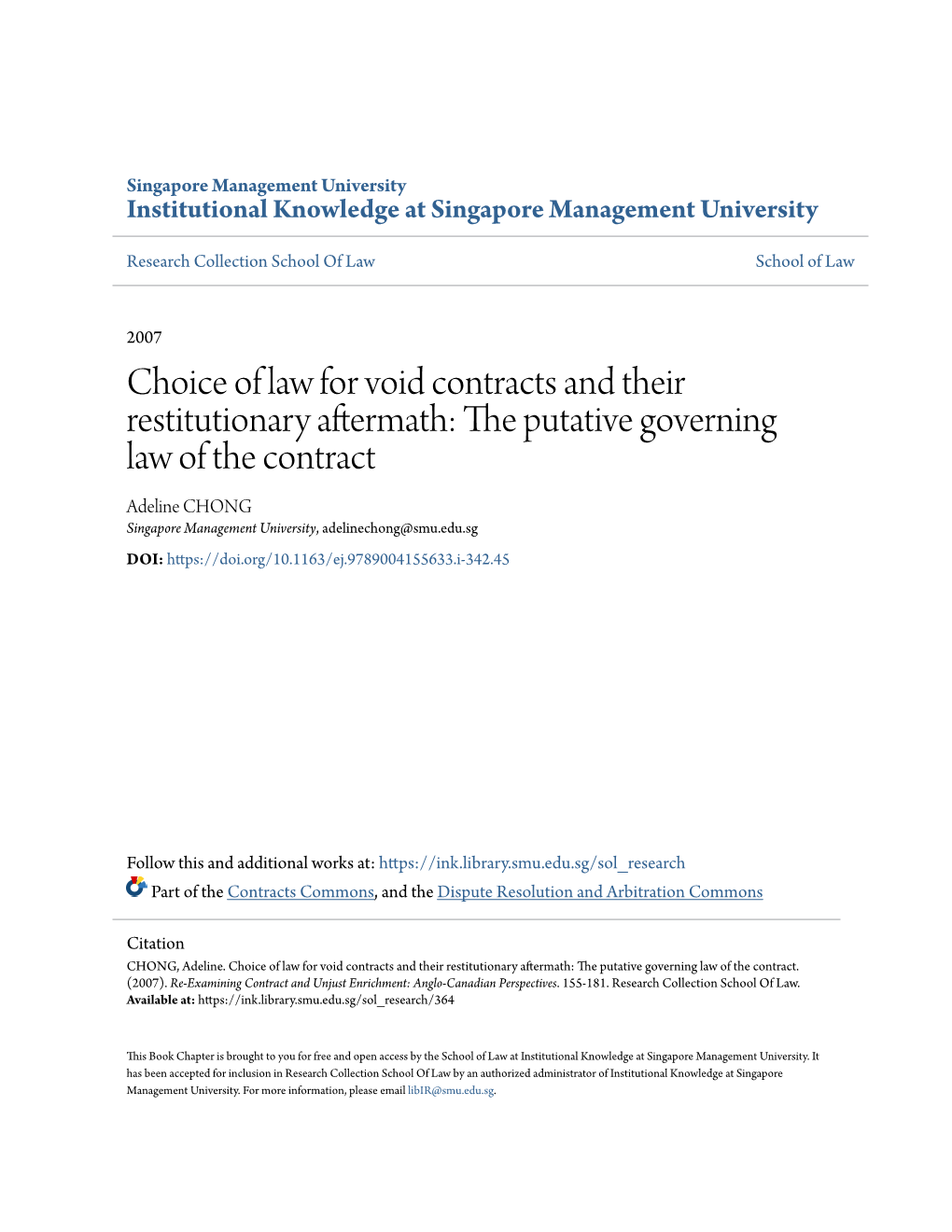 Choice of Law for Void Contracts and Their Restitutionary Aftermath