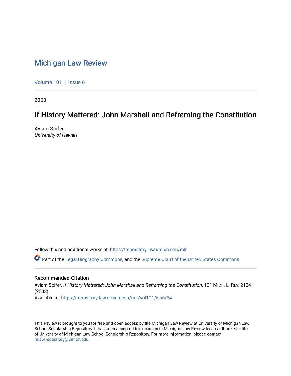 John Marshall and Reframing the Constitution