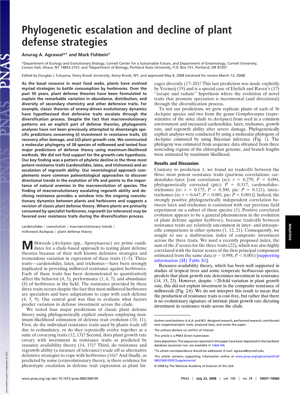 Phylogenetic Escalation and Decline of Plant Defense Strategies