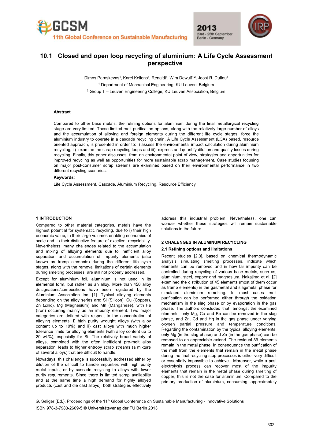 10.1 Closed and Open Loop Recycling of Aluminium: a Life Cycle Assessment Perspective