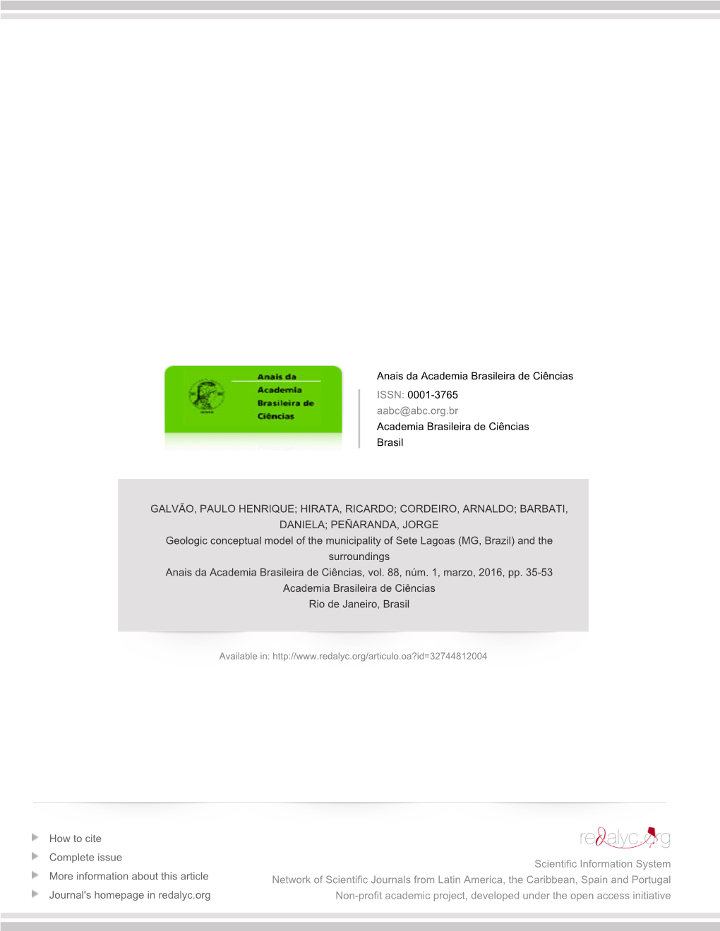 Redalyc.Geologic Conceptual Model of the Municipality of Sete Lagoas