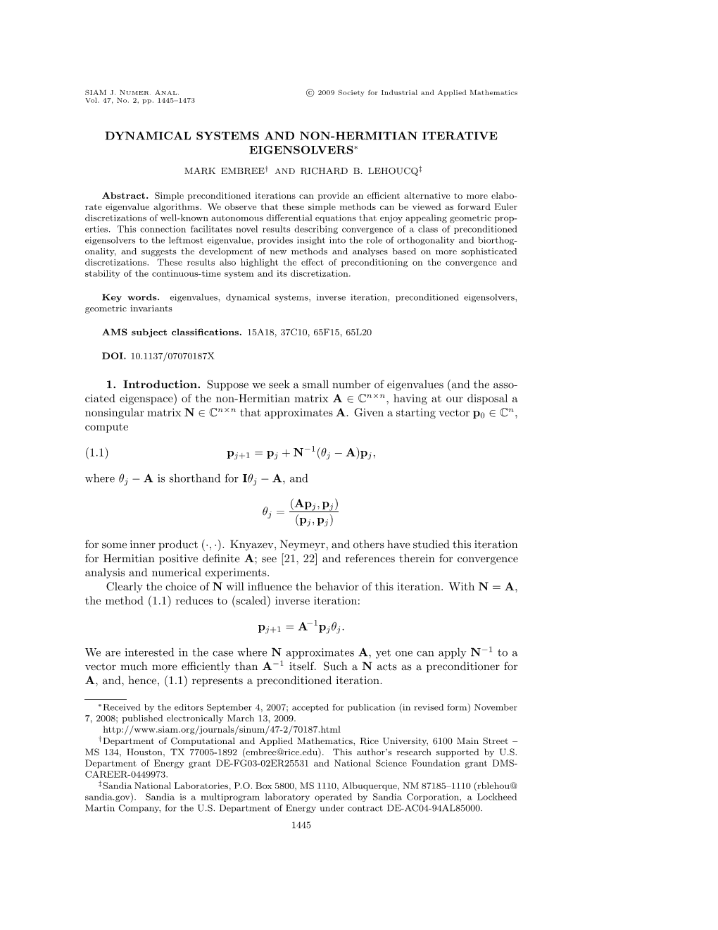 Dynamical Systems and Non-Hermitian Iterative Eigensolvers∗