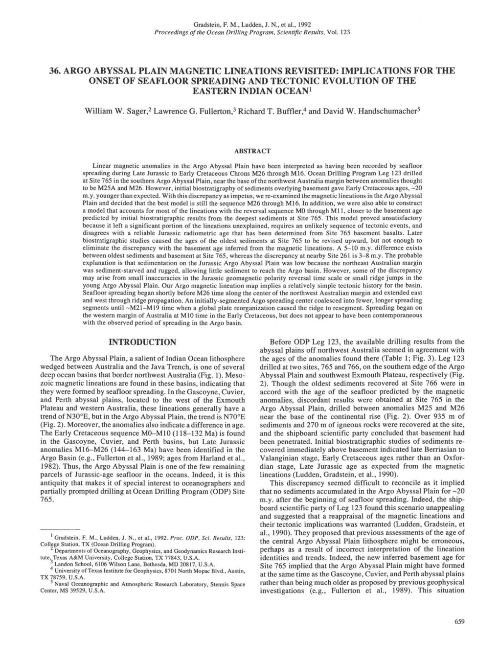 36. Argo Abyssal Plain Magnetic Lineations Revisited: Implications for the Onset of Seafloor Spreading and Tectonic Evolution of the Eastern Indian Ocean1