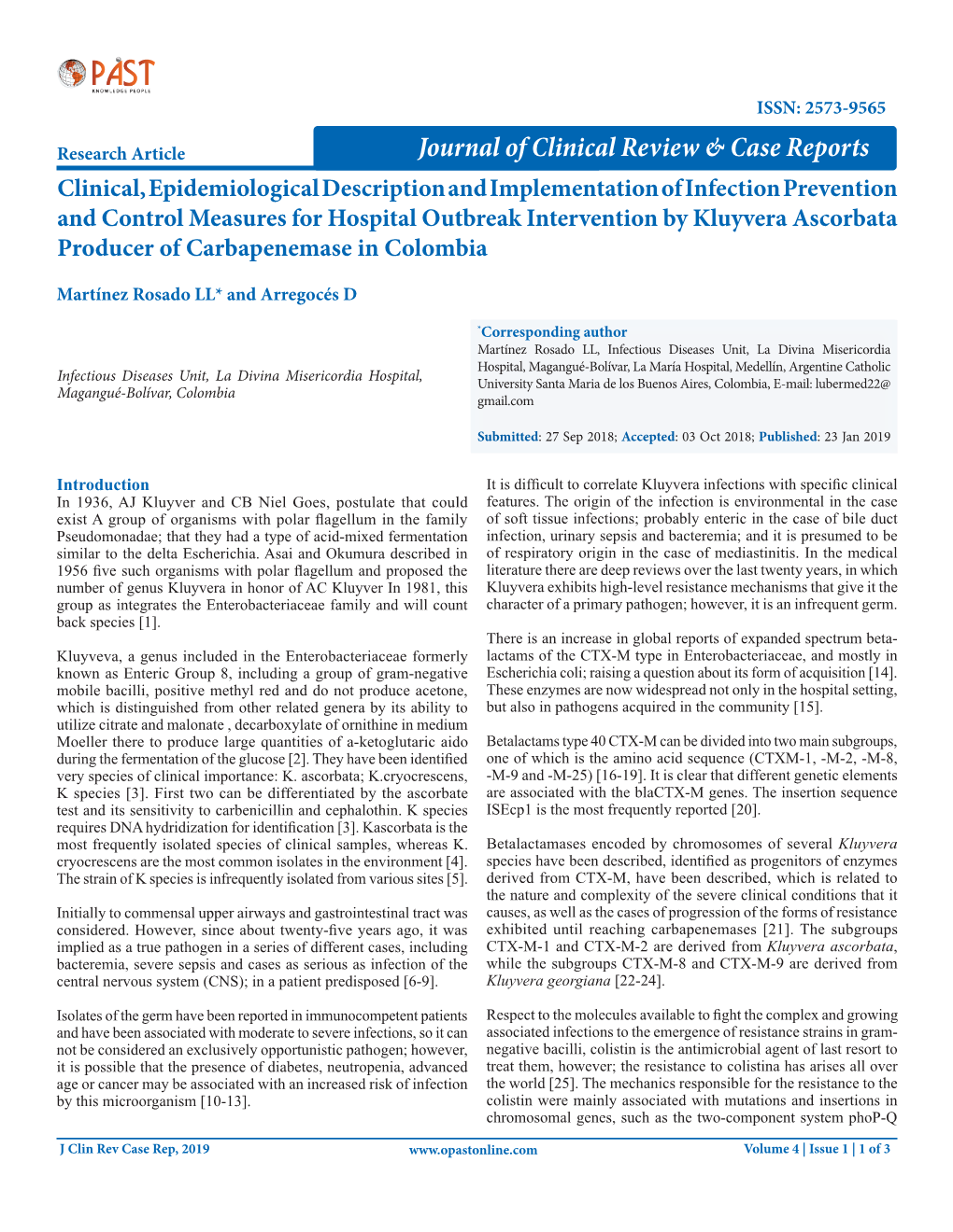 Clinical, Epidemiological Description and Implementation of Infection