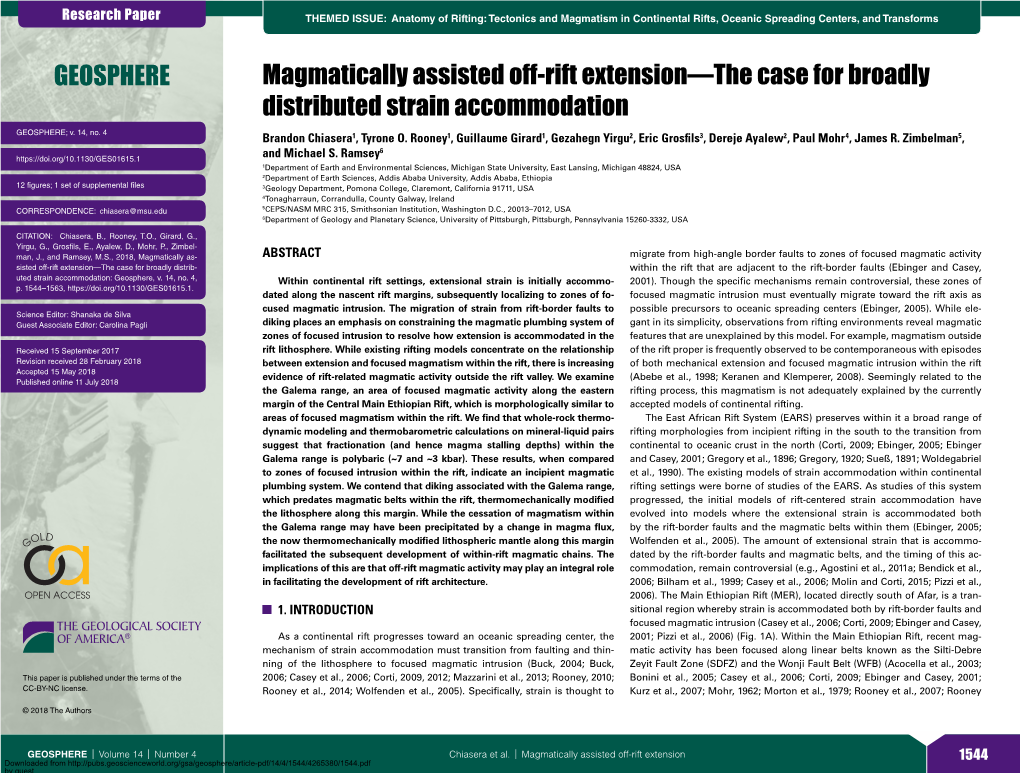 Magmatically Assisted Off-Rift Extension—The Case for Broadly Distributed Strain Accommodation GEOSPHERE; V