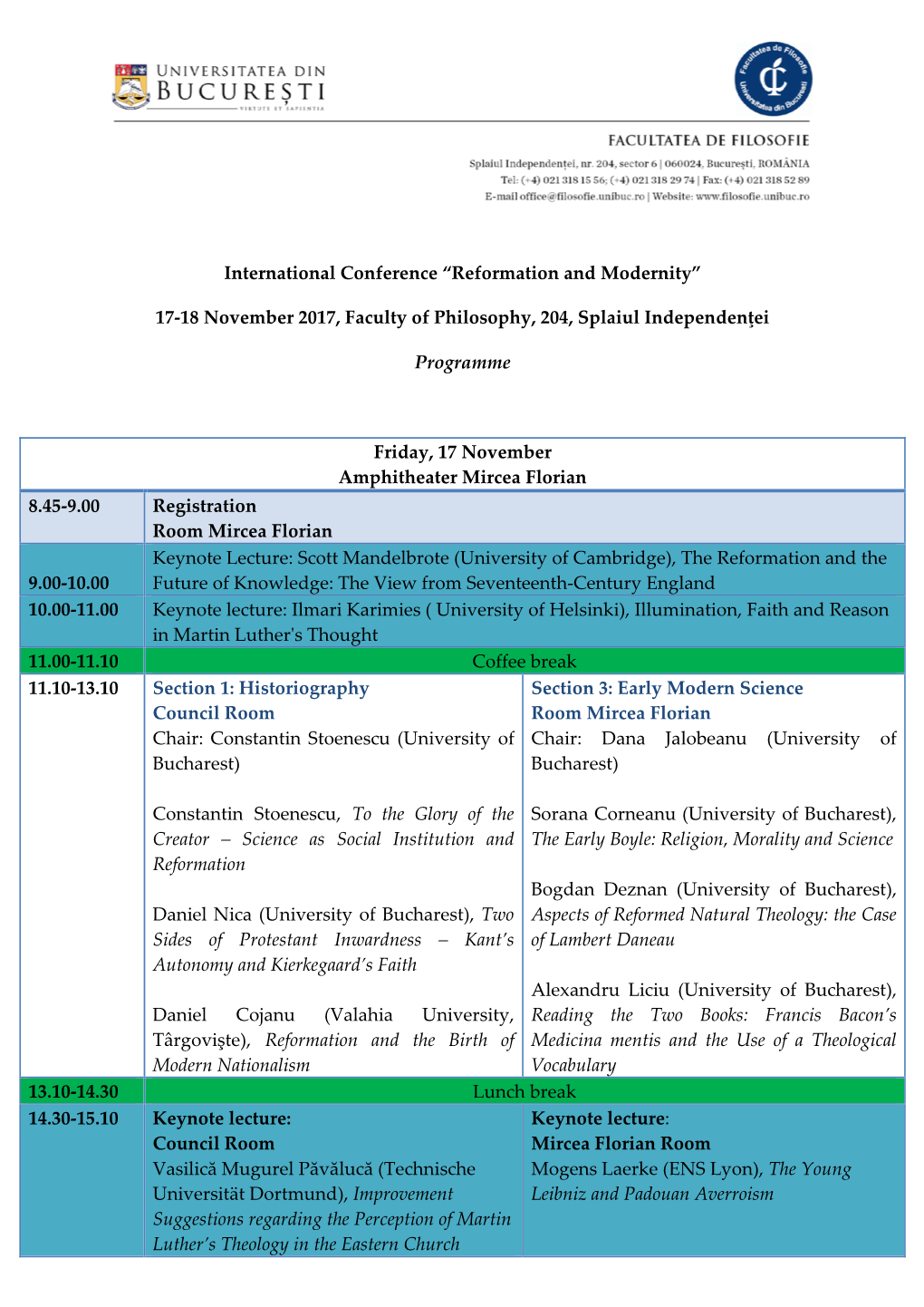 International Conference “Reformation and Modernity” 17-18