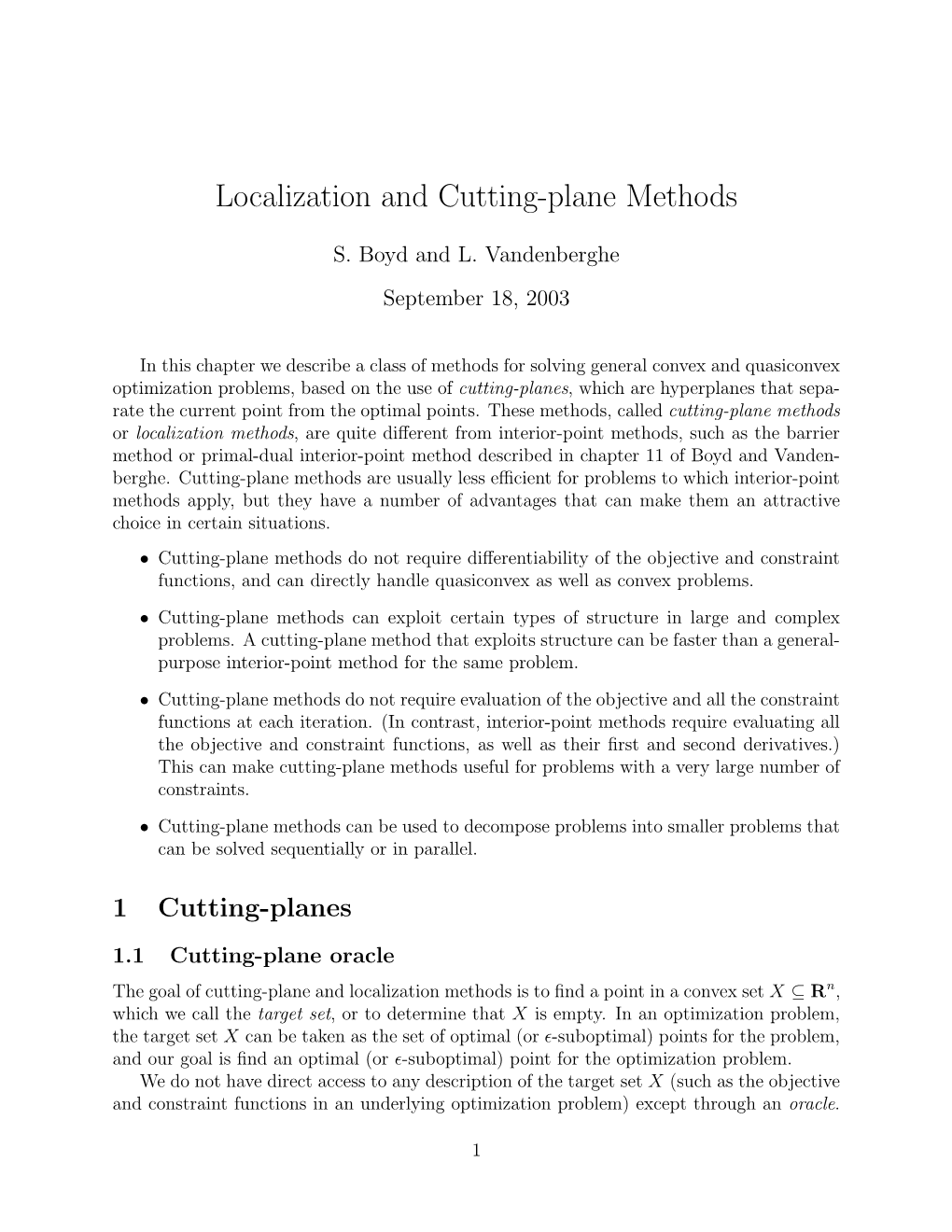 Localization and Cutting-Plane Methods