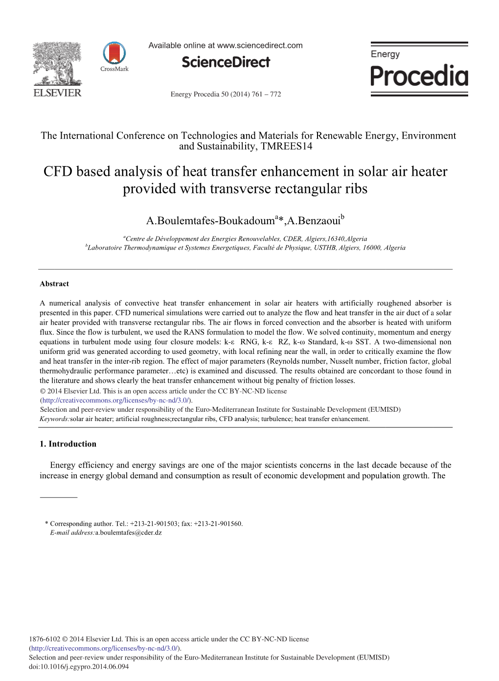 CFD Based Analysis of Heat Transfer Enhancement in Solar Air Heater