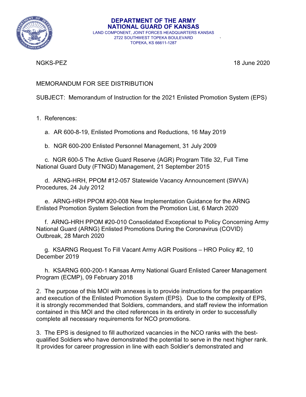 Memorandum of Instruction for the 2021 Enlisted Promotion System (EPS)