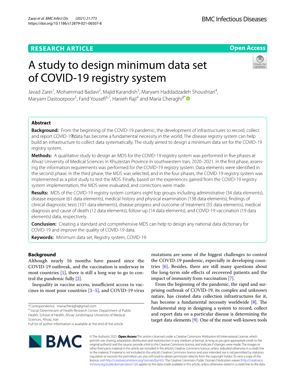 A Study to Design Minimum Data Set of COVID-19 Registry System