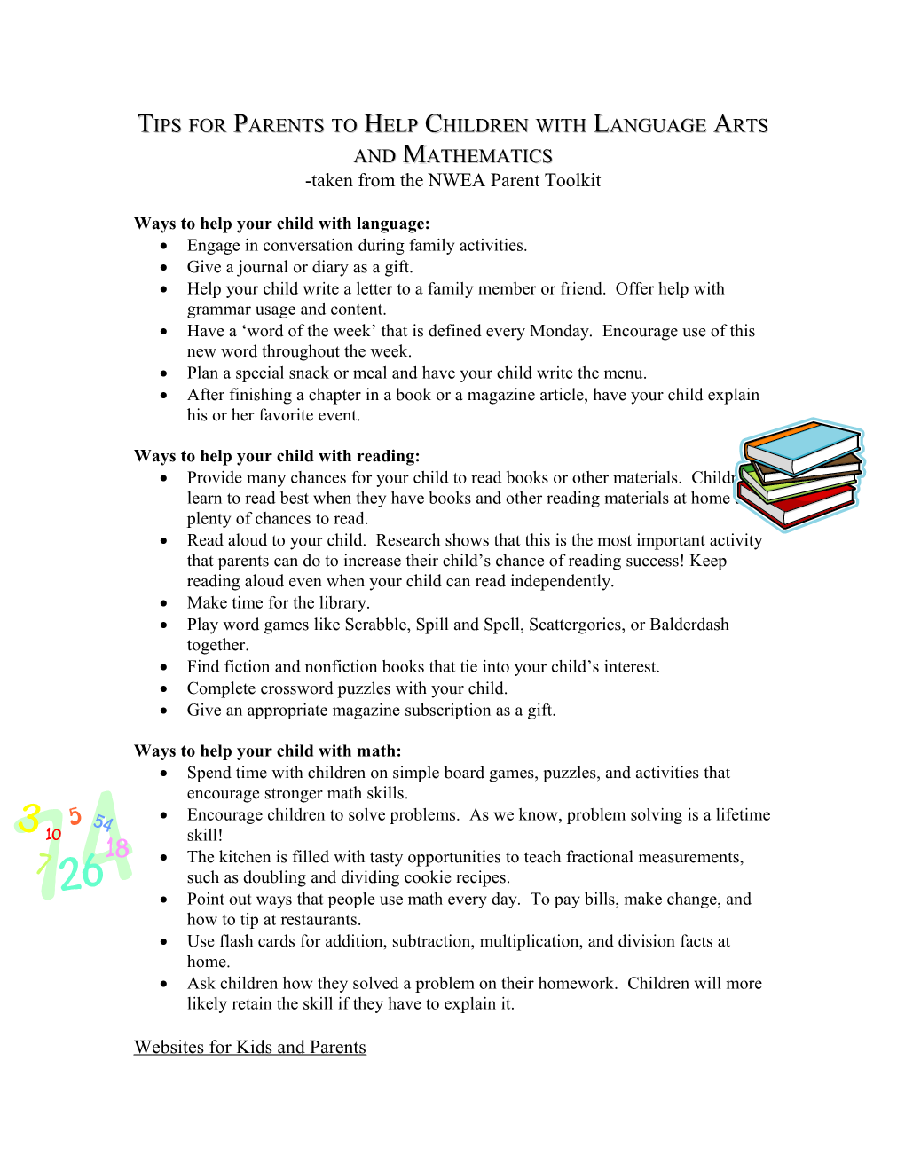 Tips For Parents To Help Children With Language Arts And Mathematics