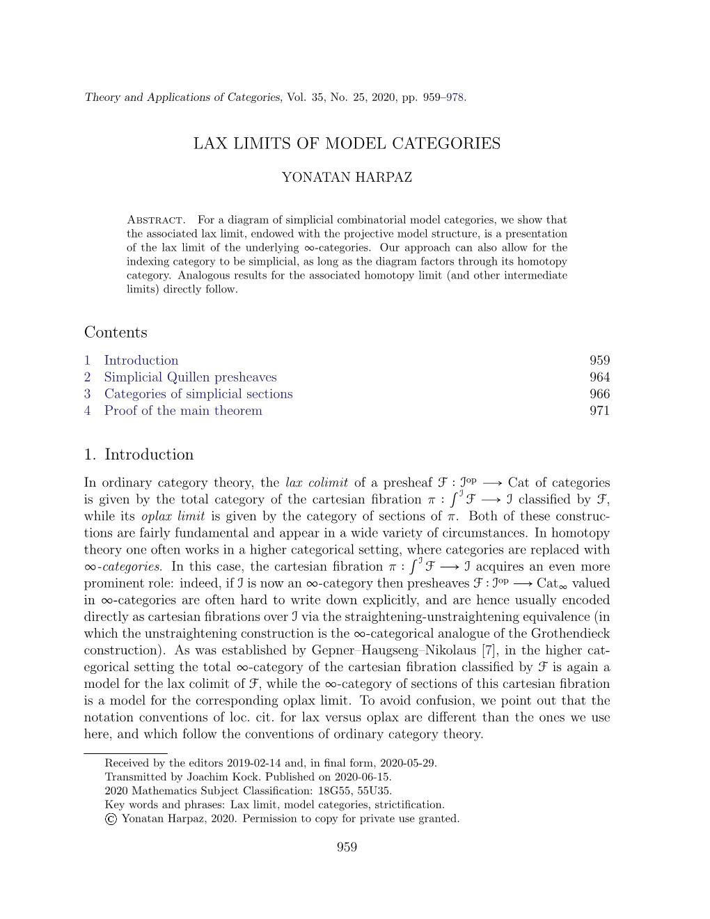 LAX LIMITS of MODEL CATEGORIES Contents 1