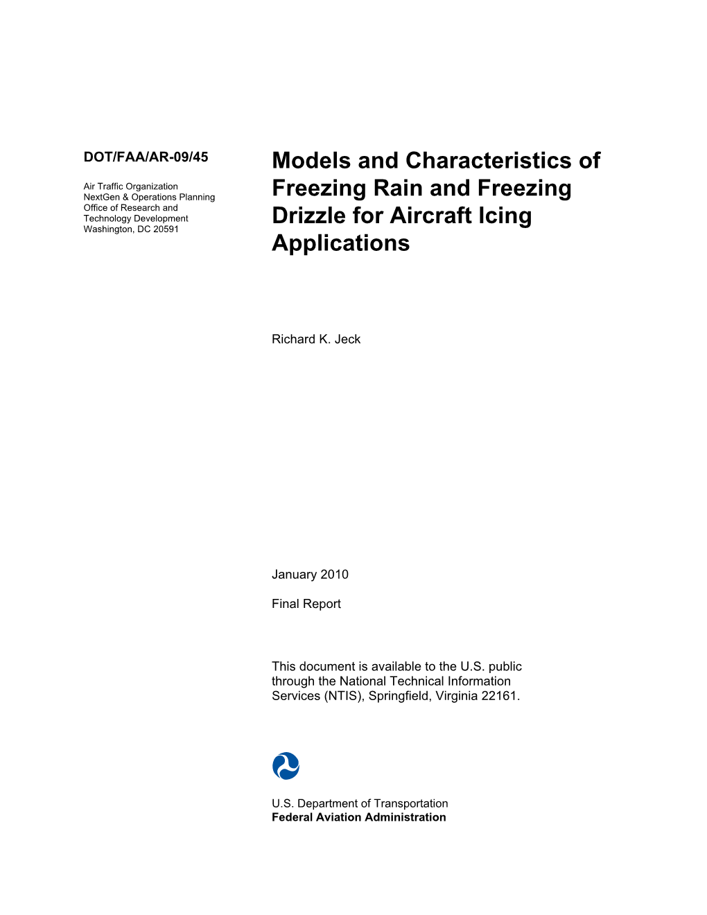 Models and Characteristics of Freezing Rain and Freezing Drizzle for Aircraft Icing Applications