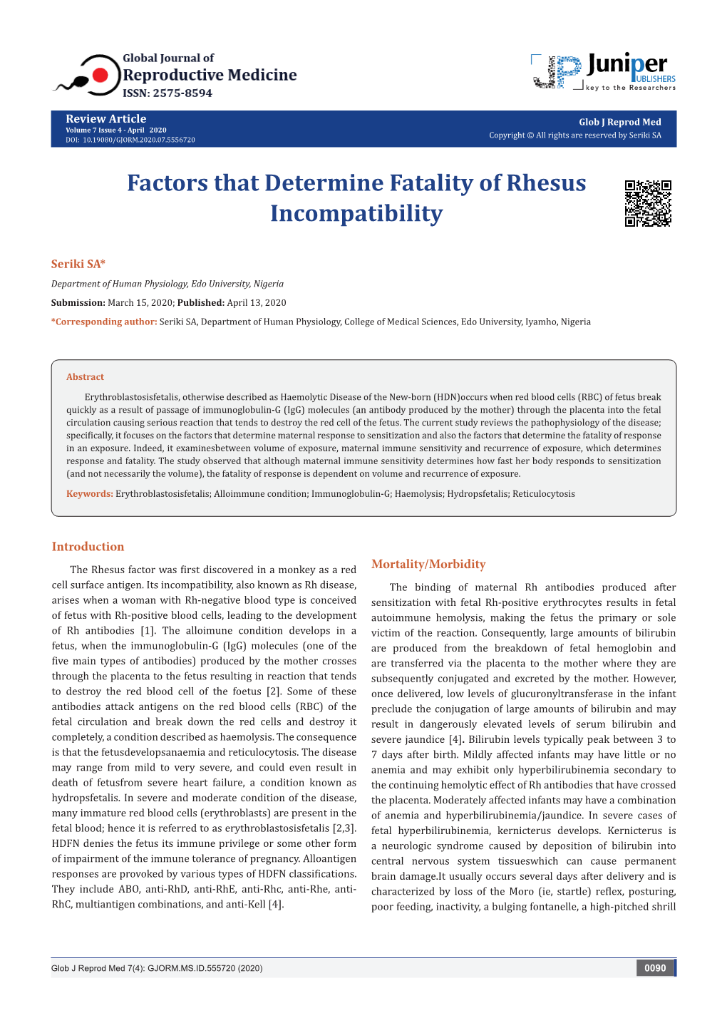 Factors That Determine Fatality of Rhesus Incompatibility