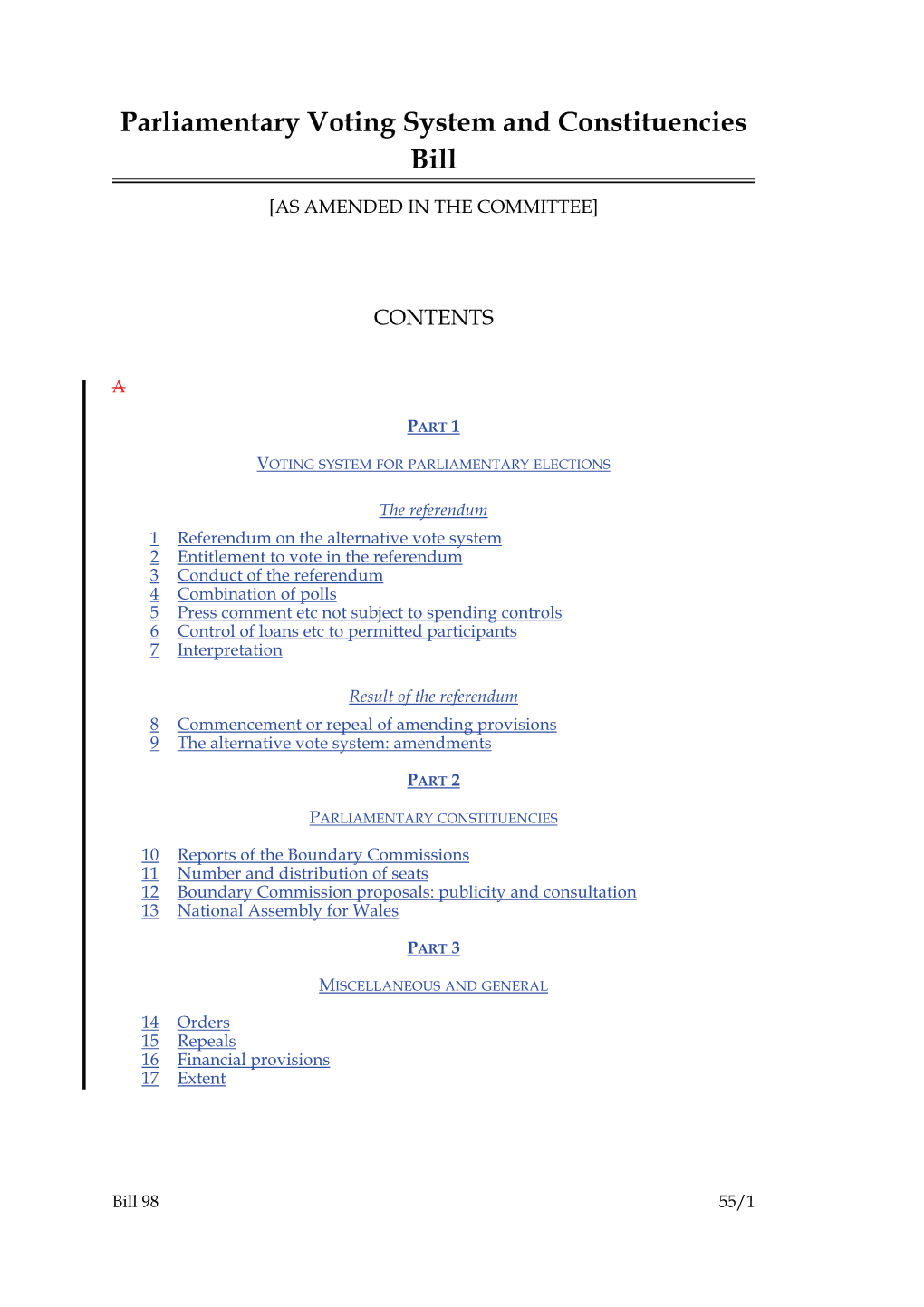 Parliamentary Voting System and Constituencies Bill