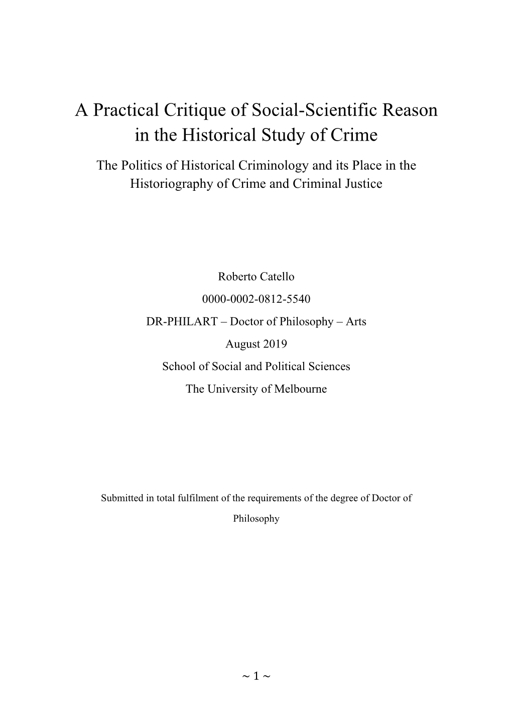 A Practical Critique of Social-Scientific Reason in the Historical Study of Crime