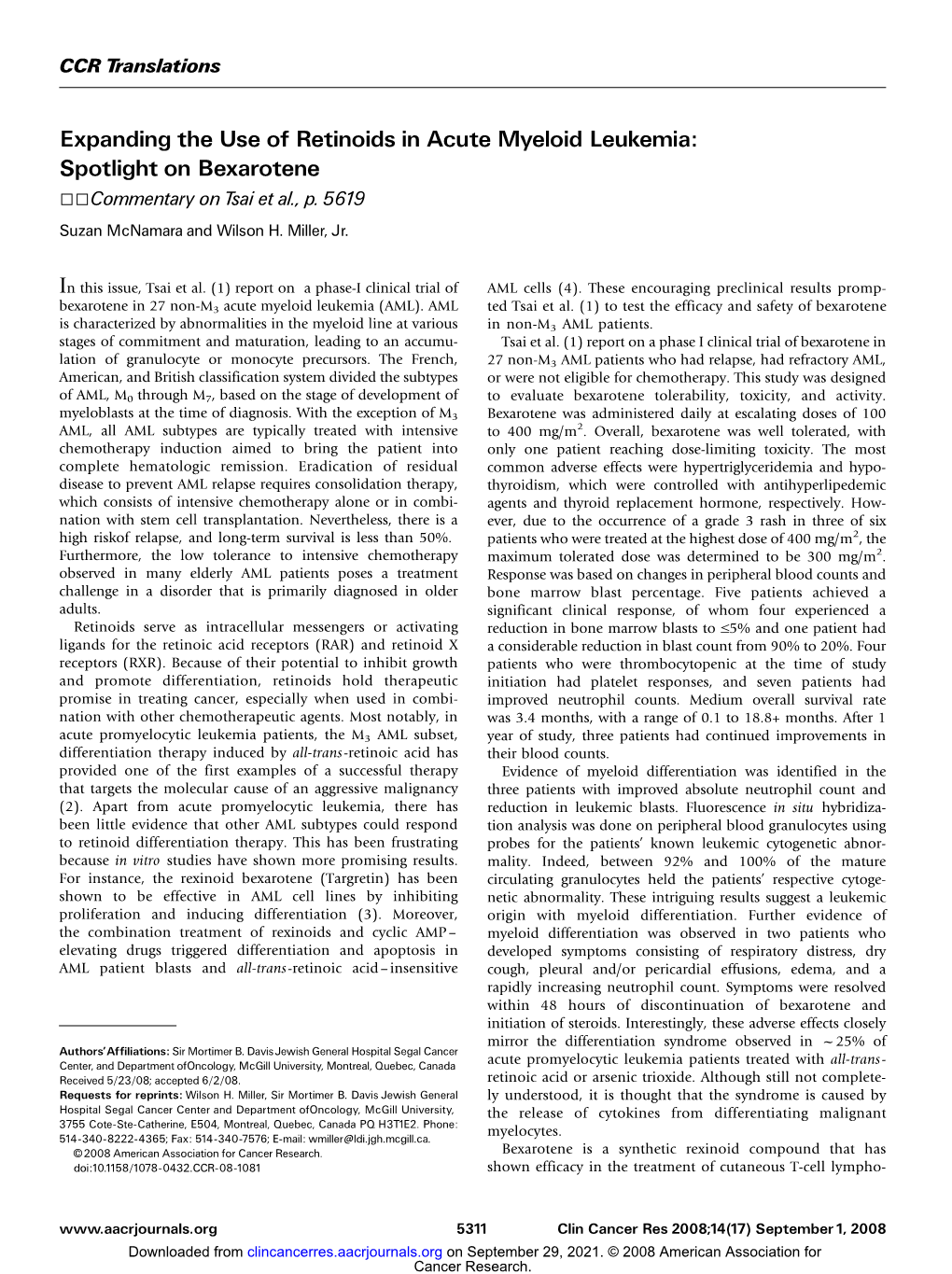 Expanding the Use of Retinoids in Acute Myeloid Leukemia: Spotlight on Bexarotene 55Commentaryontsaietal.,P.5619