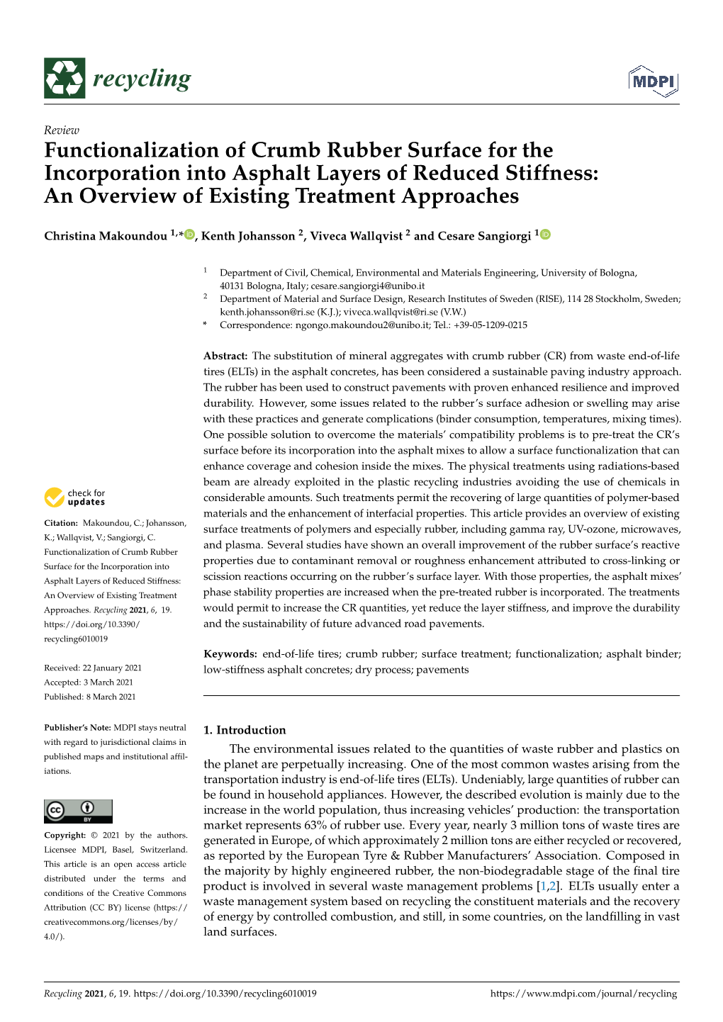 Functionalization of Crumb Rubber Surface for the Incorporation Into Asphalt Layers of Reduced Stiffness: an Overview of Existing Treatment Approaches