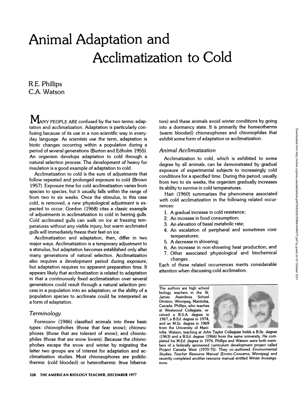 Animal Adaptation and Acclimatization to Cold