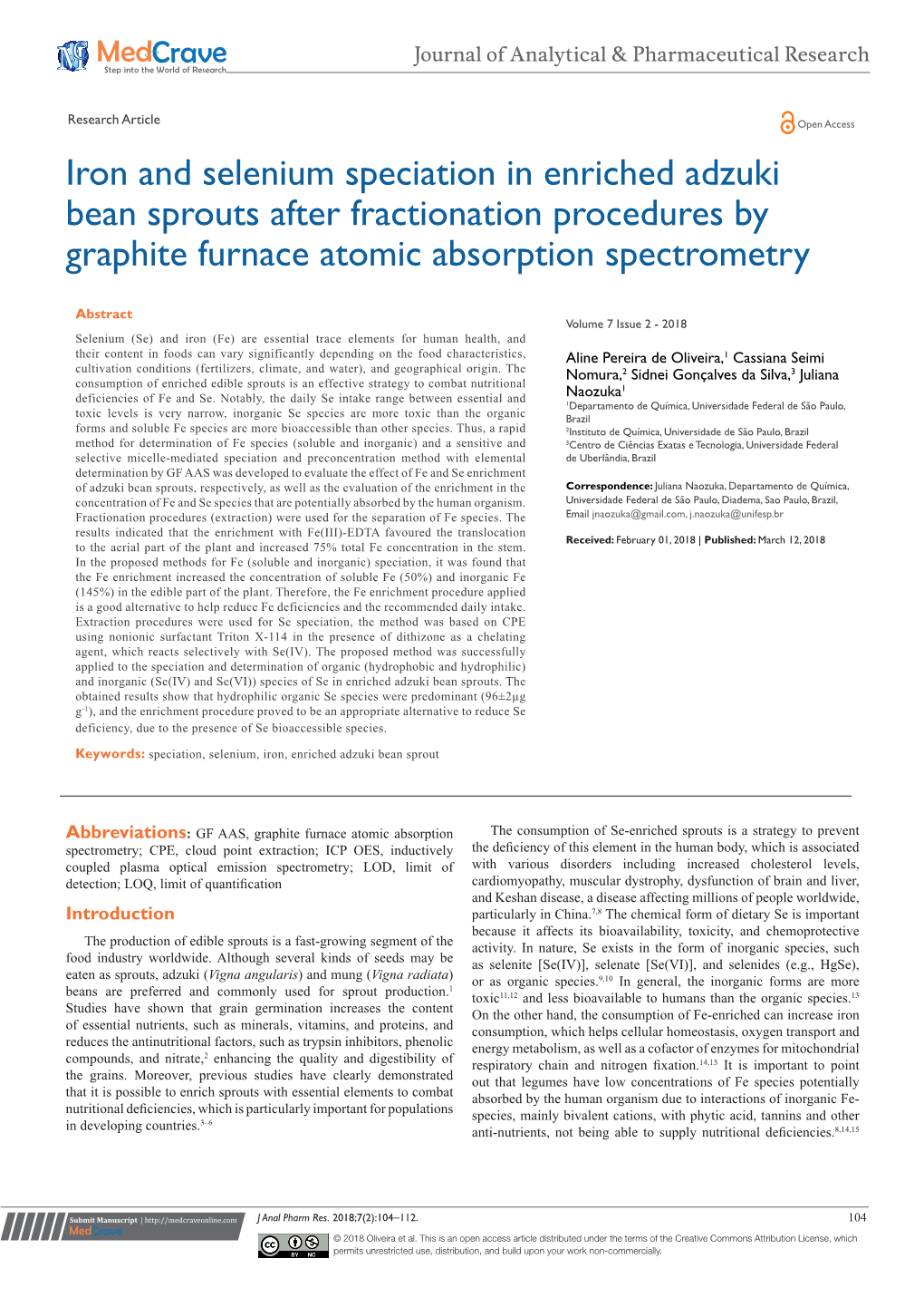 Iron and Selenium Speciation in Enriched Adzuki Bean Sprouts By