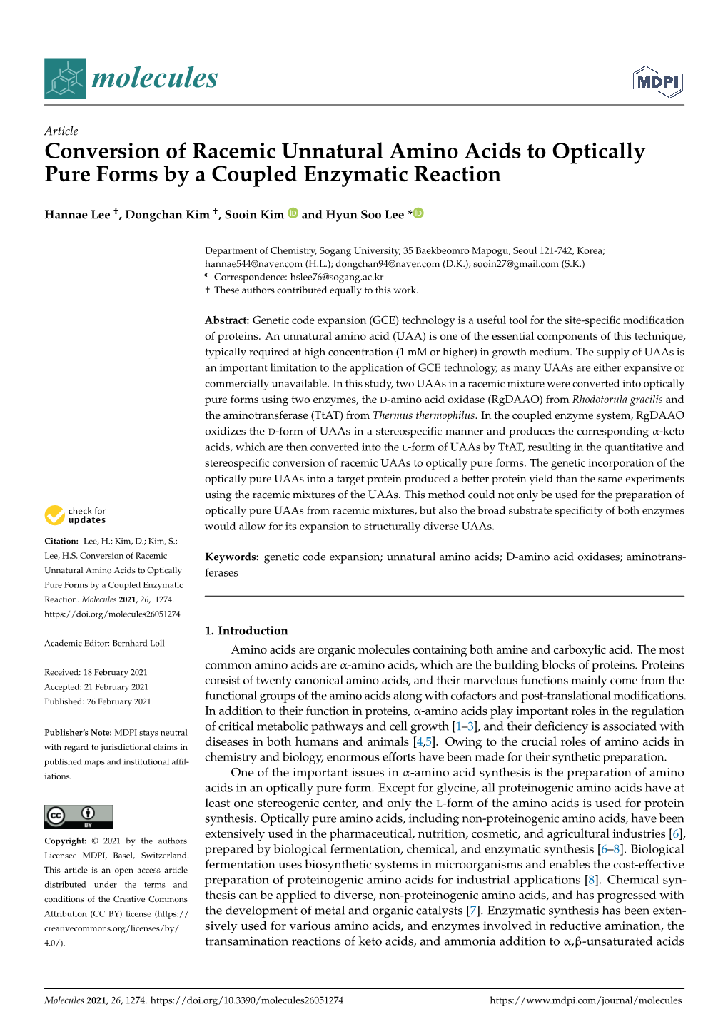 Conversion of Racemic Unnatural Amino Acids to Optically Pure Forms by a Coupled Enzymatic Reaction