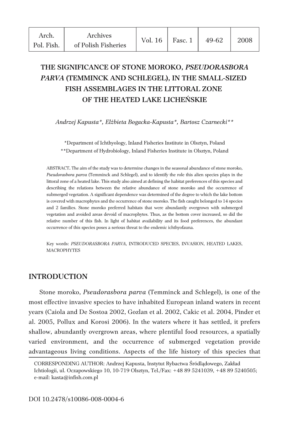 The Significance of Stone Moroko, Pseudorasbora Parva (Temminck and Schlegel), in the Small-Sized Fish Assemblages in the Littoral Zone of the Heated Lake Licheñskie