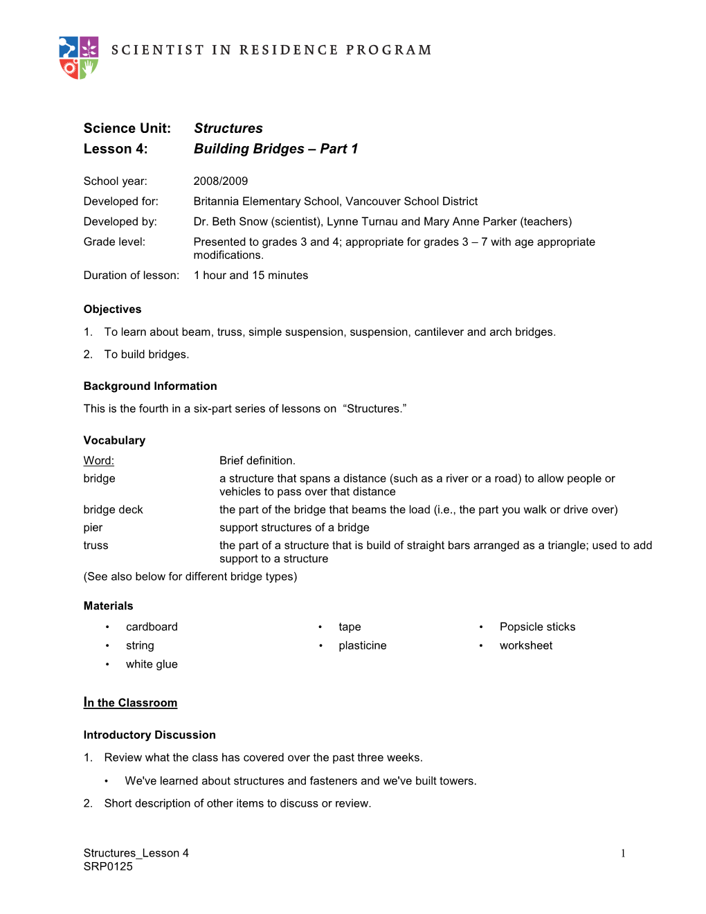 Structures Lesson 4: Building Bridges – Part 1