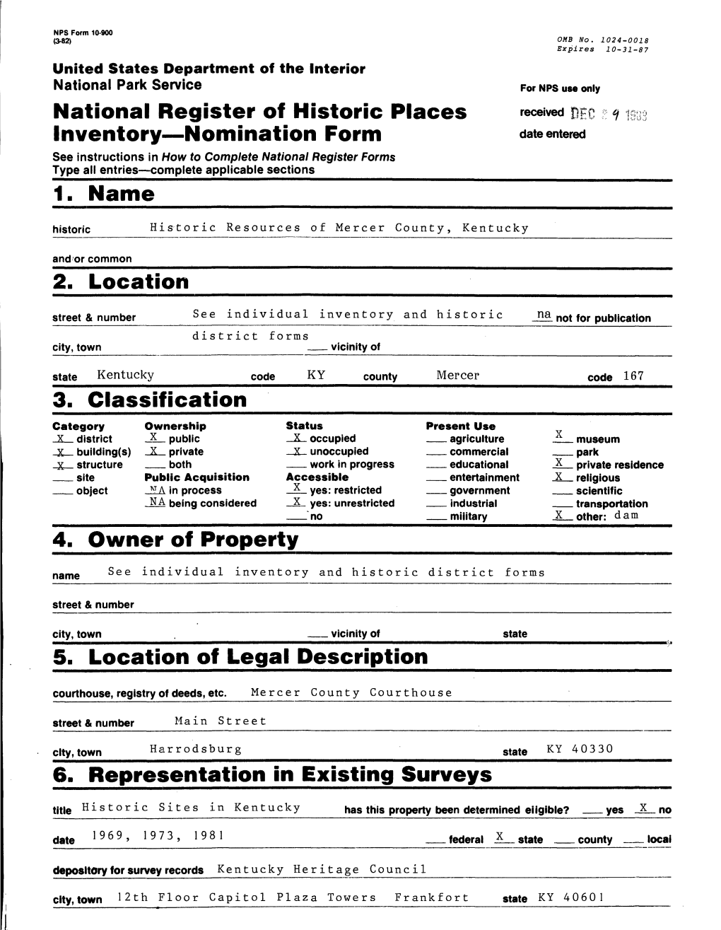 National Register of Historic Places Inventory Nomination Form 1