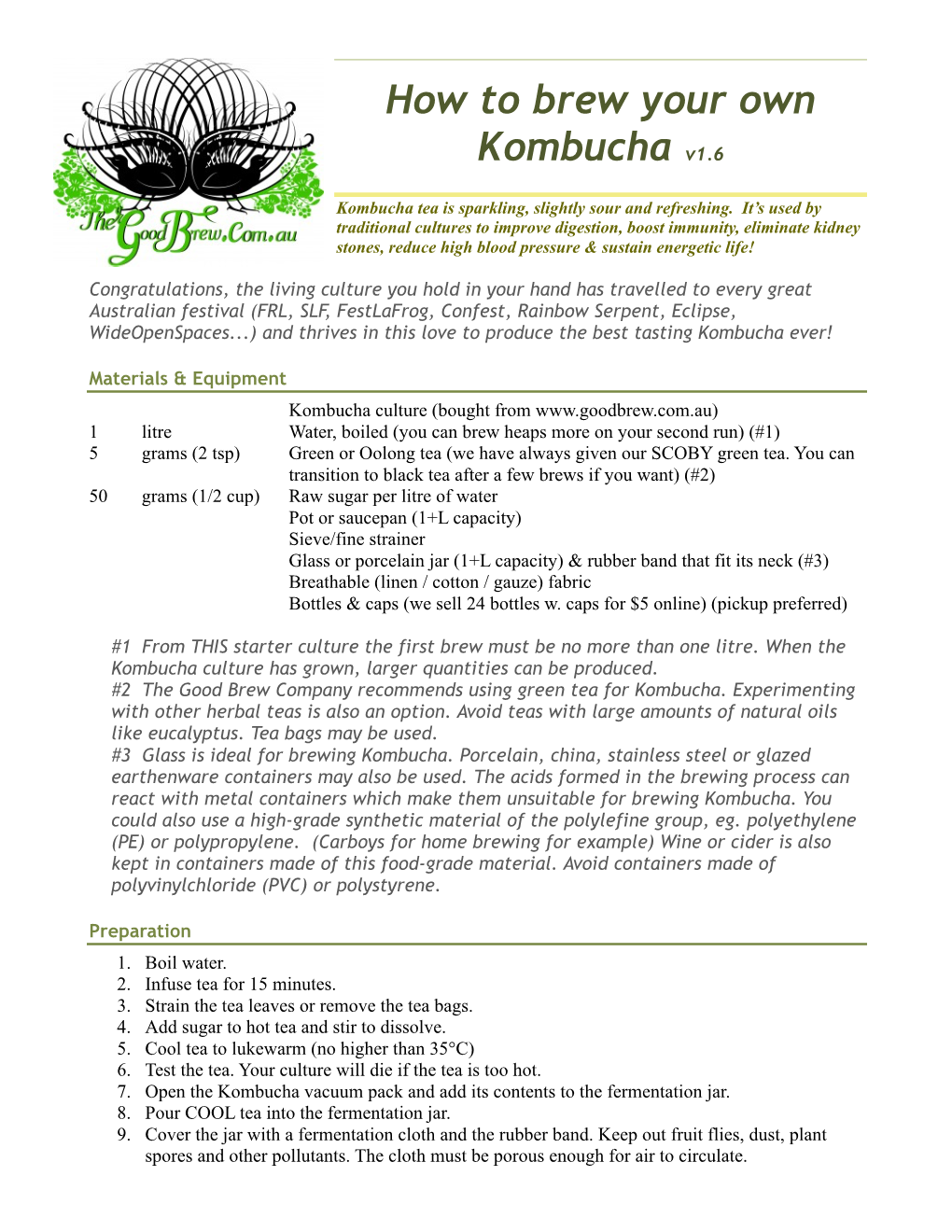 GBC Kombucha Tea Instructions LATEST