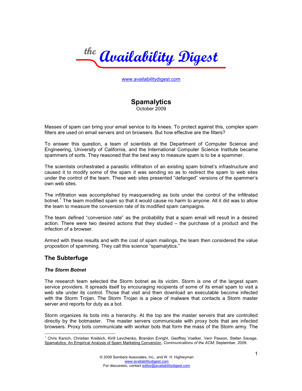 Availability Digest