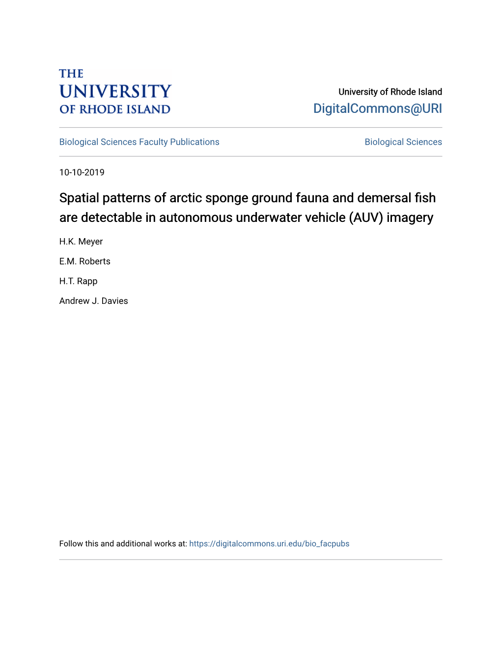 Spatial Patterns of Arctic Sponge Ground Fauna and Demersal Fish Are Detectable in Autonomous Underwater Vehicle (AUV) Imagery