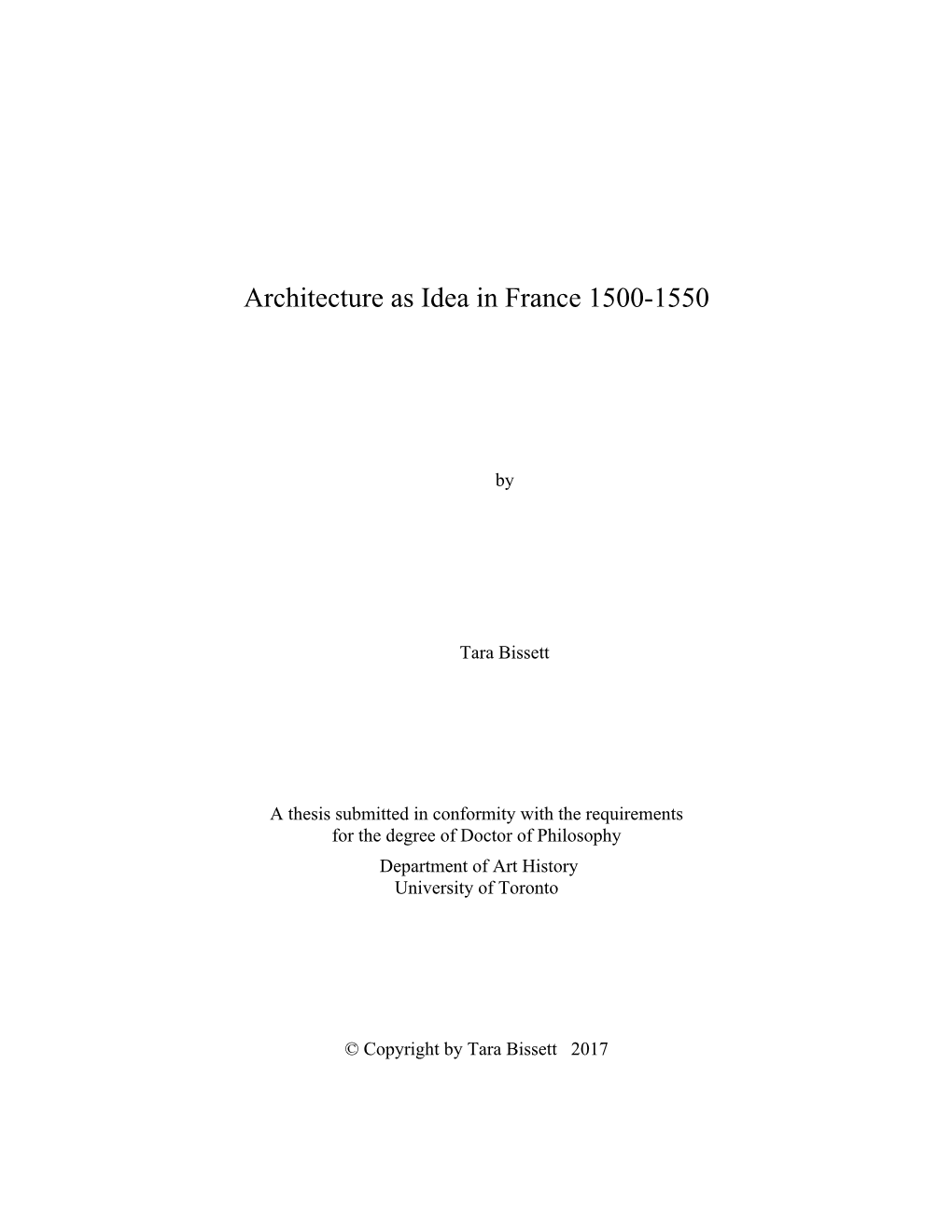 Architecture As Idea in France 1500-1550