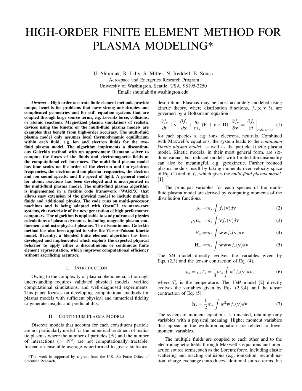 High-Order Finite Element Method for Plasma Modeling*