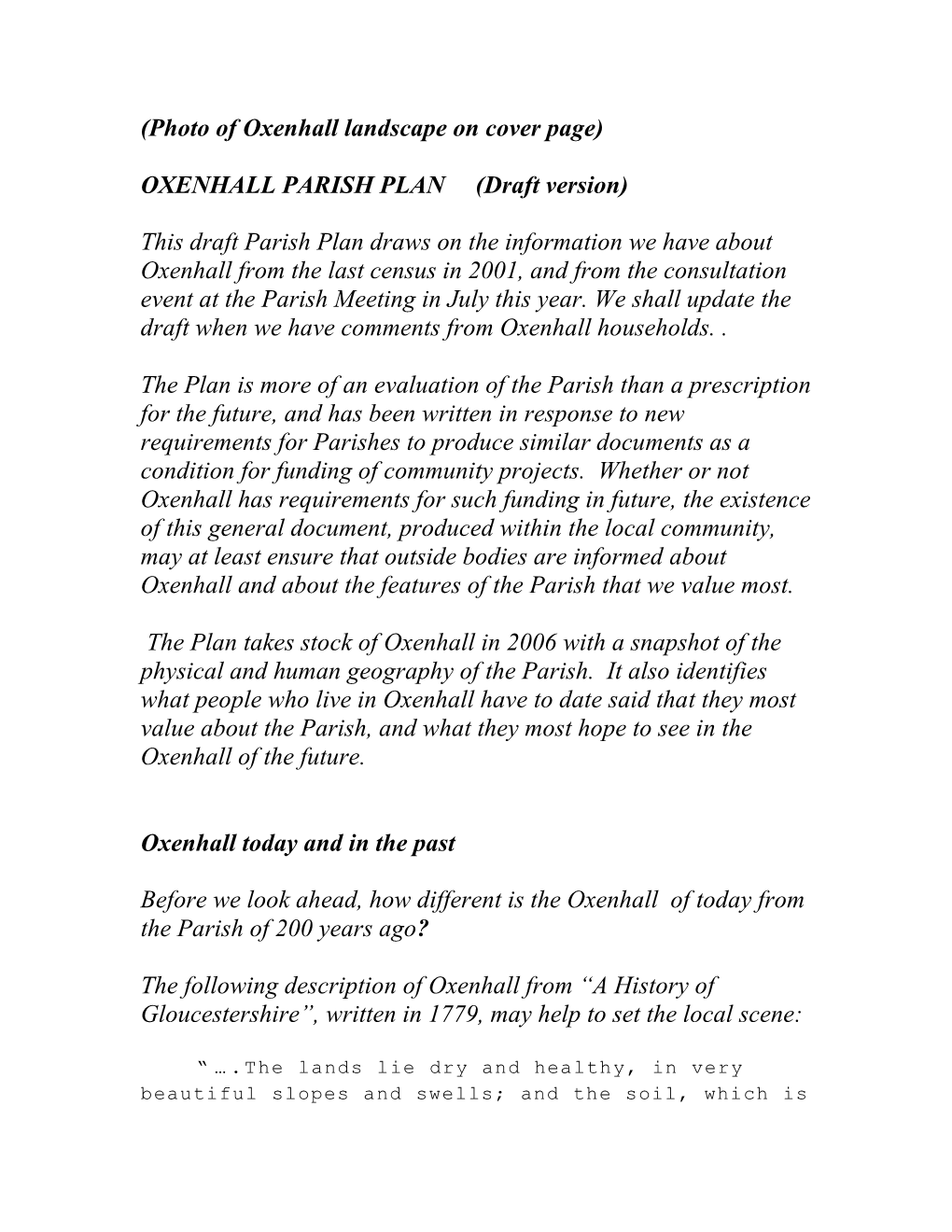 OXENHALL PARISH PLAN (Draft Version)