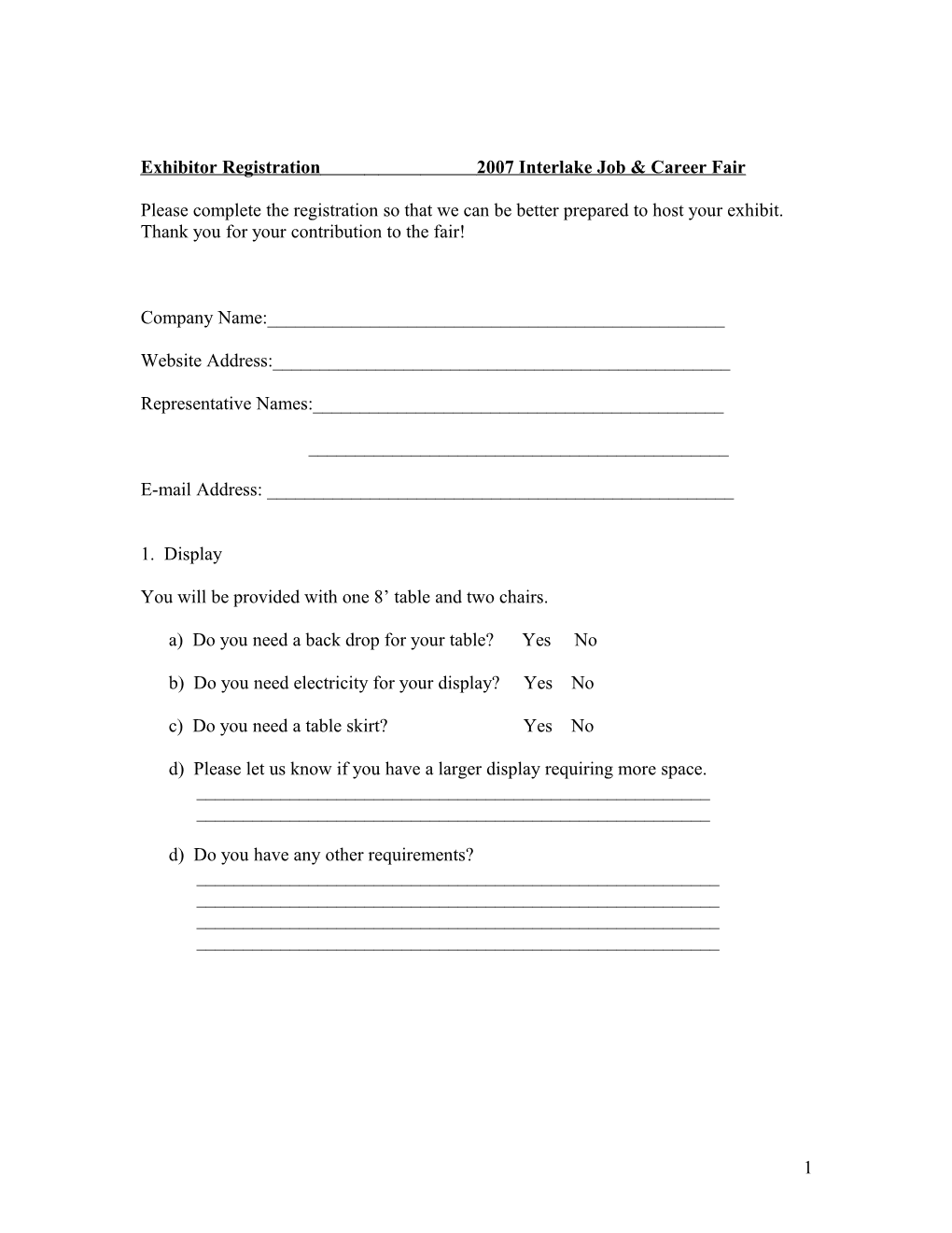 Exhibitor Pre-Fair Questionnaire