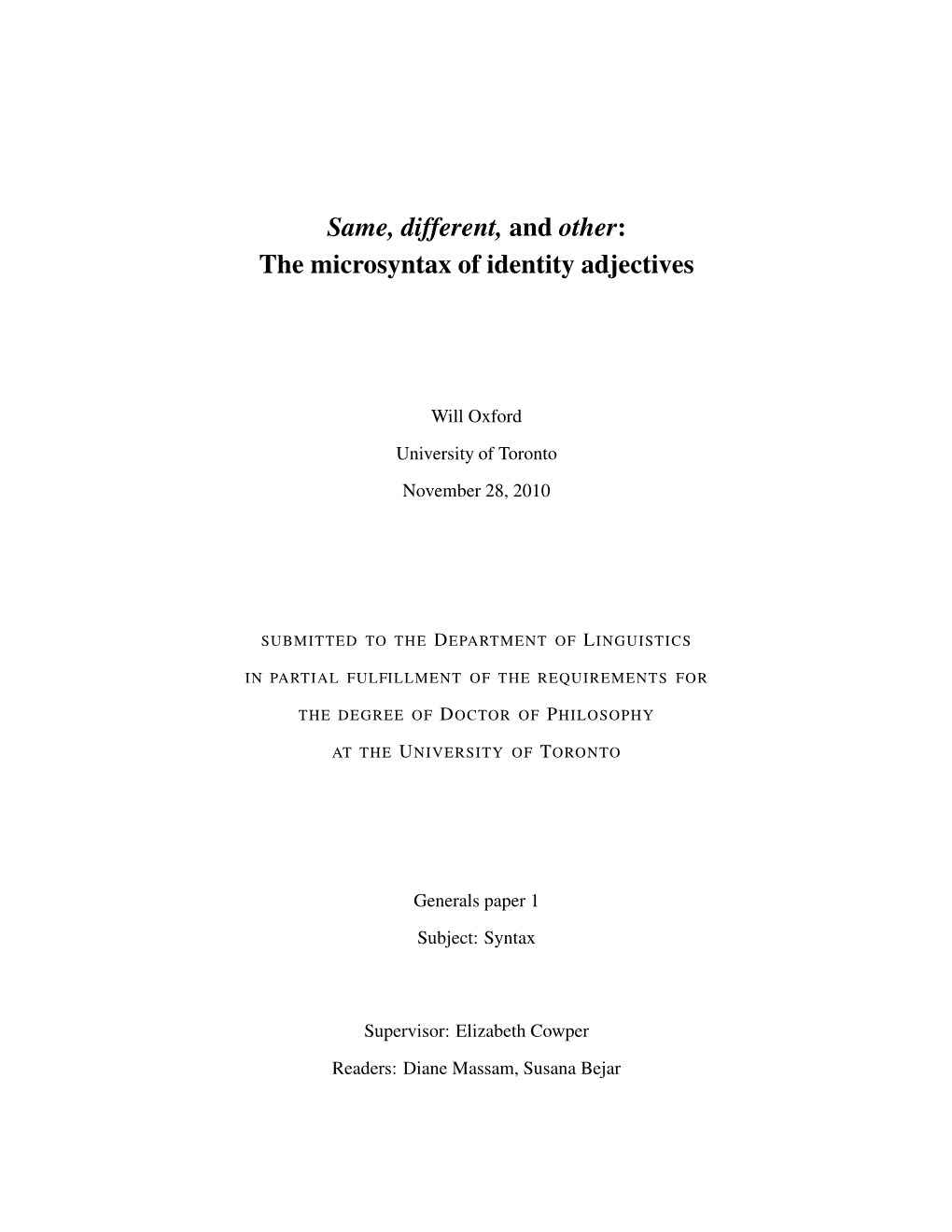 Same, Different, and Other: the Microsyntax of Identity Adjectives