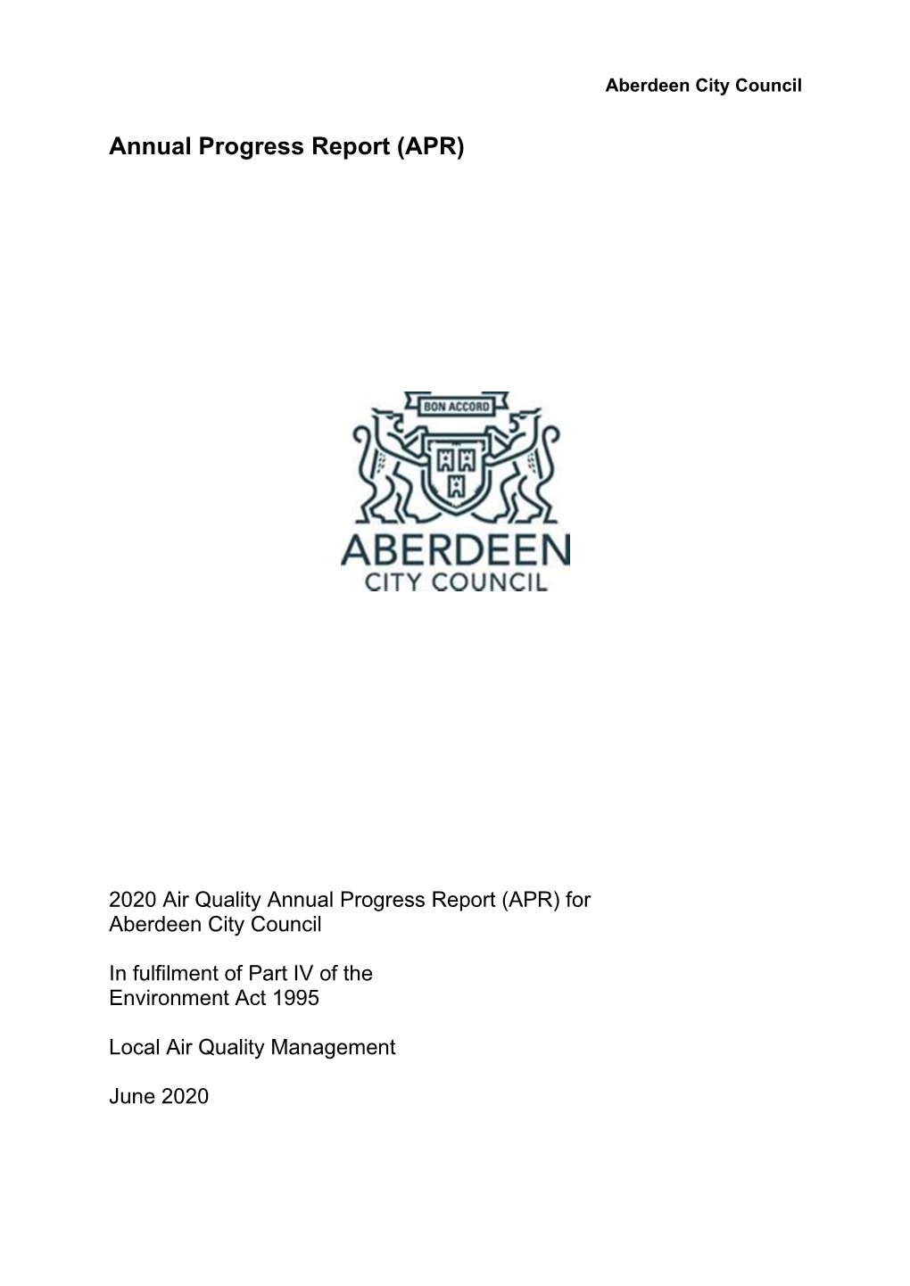2020 Air Quality Annual Progress Report (APR) for Aberdeen City Council