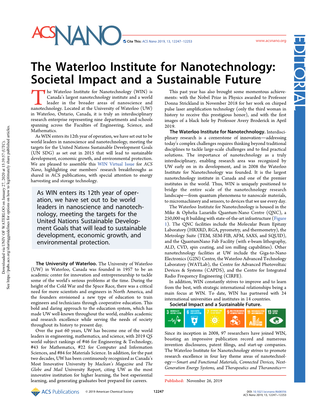 The Waterloo Institute for Nanotechnology