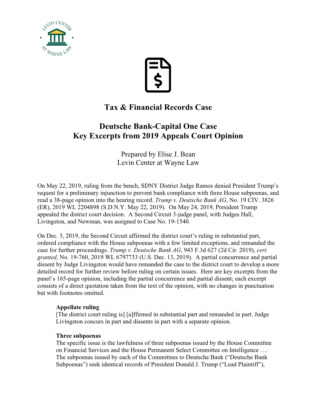 Tax & Financial Records Case Deutsche Bank-Capital One Case